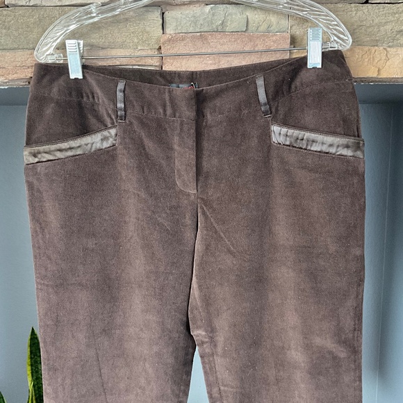 NWT Chocolate Brown Cotton Velvet Satin Capri Pants Party Event Holiday Chic L - Picture 4 of 7